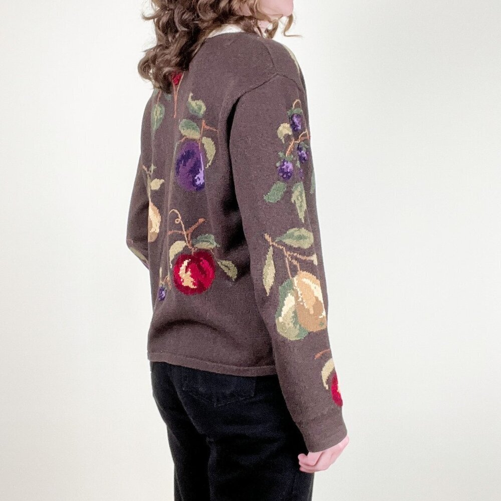 Vintage Novelty Knit Fruit Cardigan Sweater Silk Cotton Whimsical Cottagecore - Picture 3 of 14